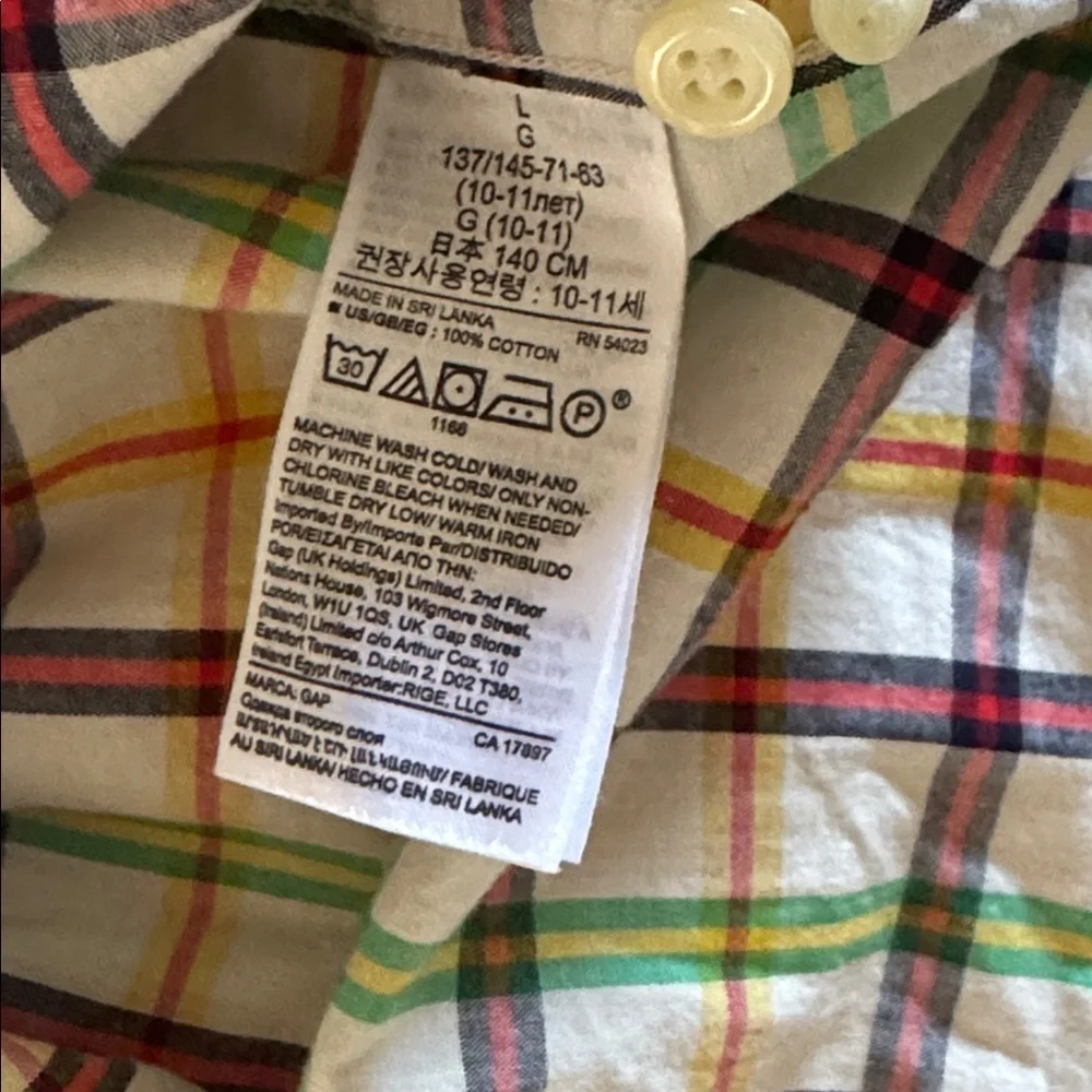 Gap Kids | Plaid Boys Button Down Shirt | size 10 | Red/Green/Yellow